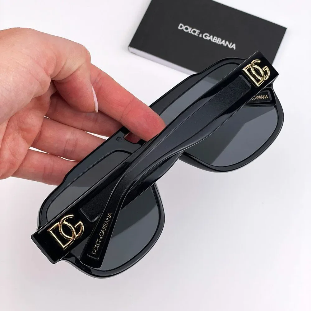 D&G DG4389 501/87 Sunglasses Black Dark Gray Gold Square Men